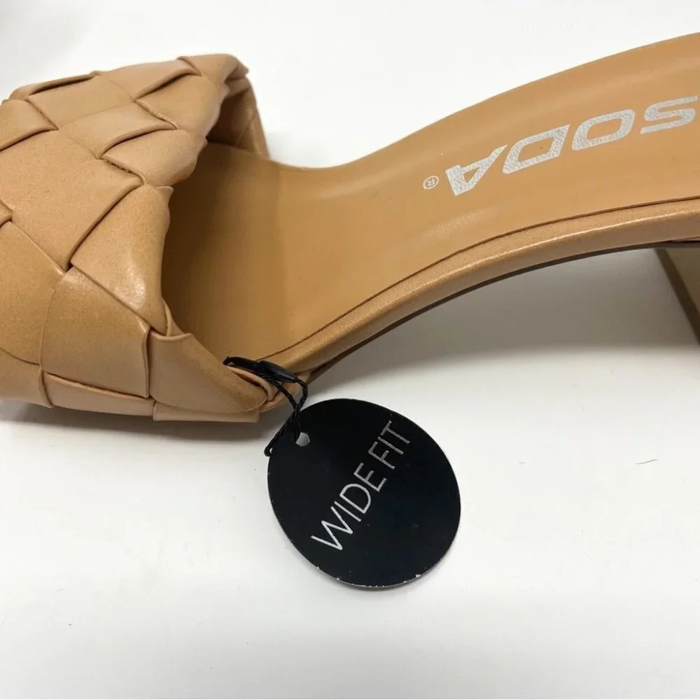 Soda Woven Heeled Backless Braided Square Toe Slip On Block Heel Sandals Sz 6 - Picture 7 of 8